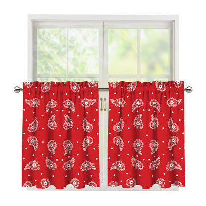 Red And White Paisley Bandana Print Tier Curtains