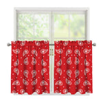 Red And White Paisley Bandana Print Tier Curtains