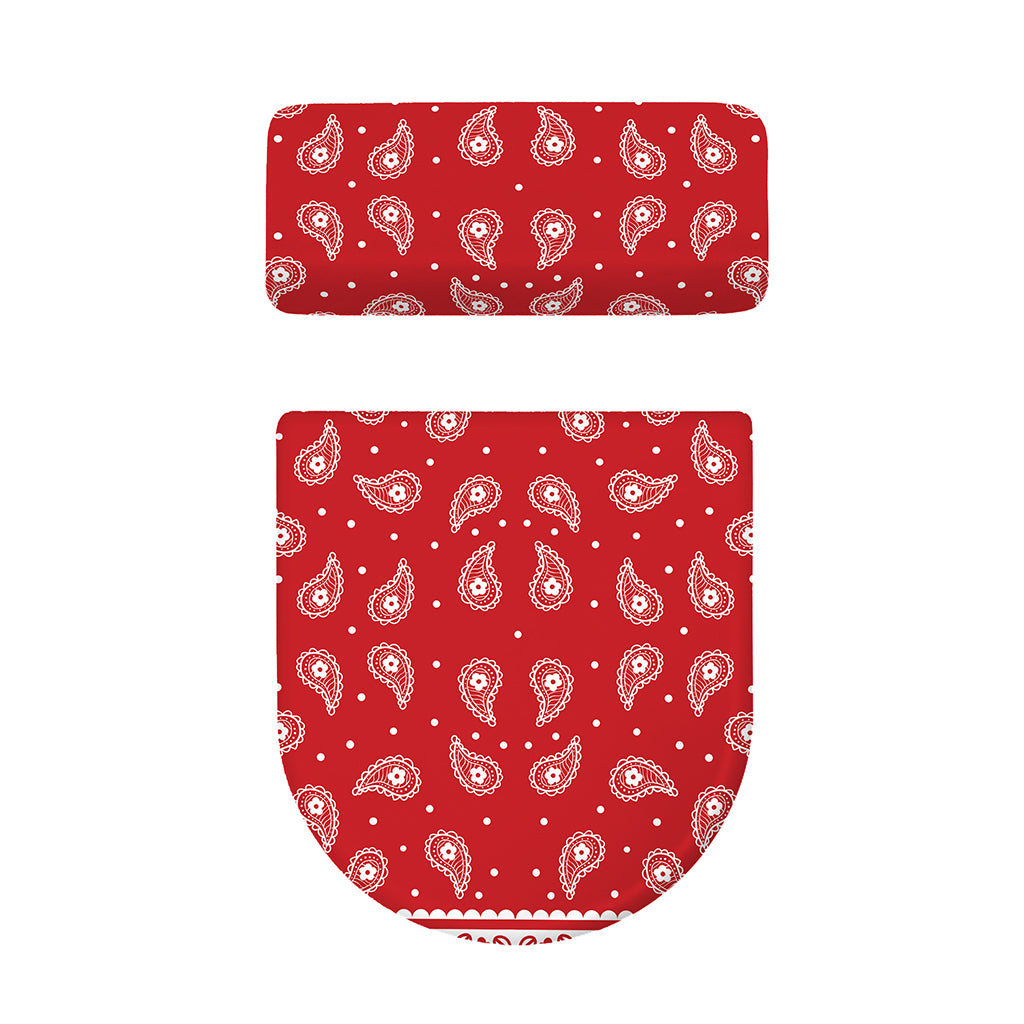 Red And White Paisley Bandana Print Toilet Lid And Tank Cover Set
