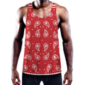 Red And White Paisley Bandana Print Men's Workout Tank Top