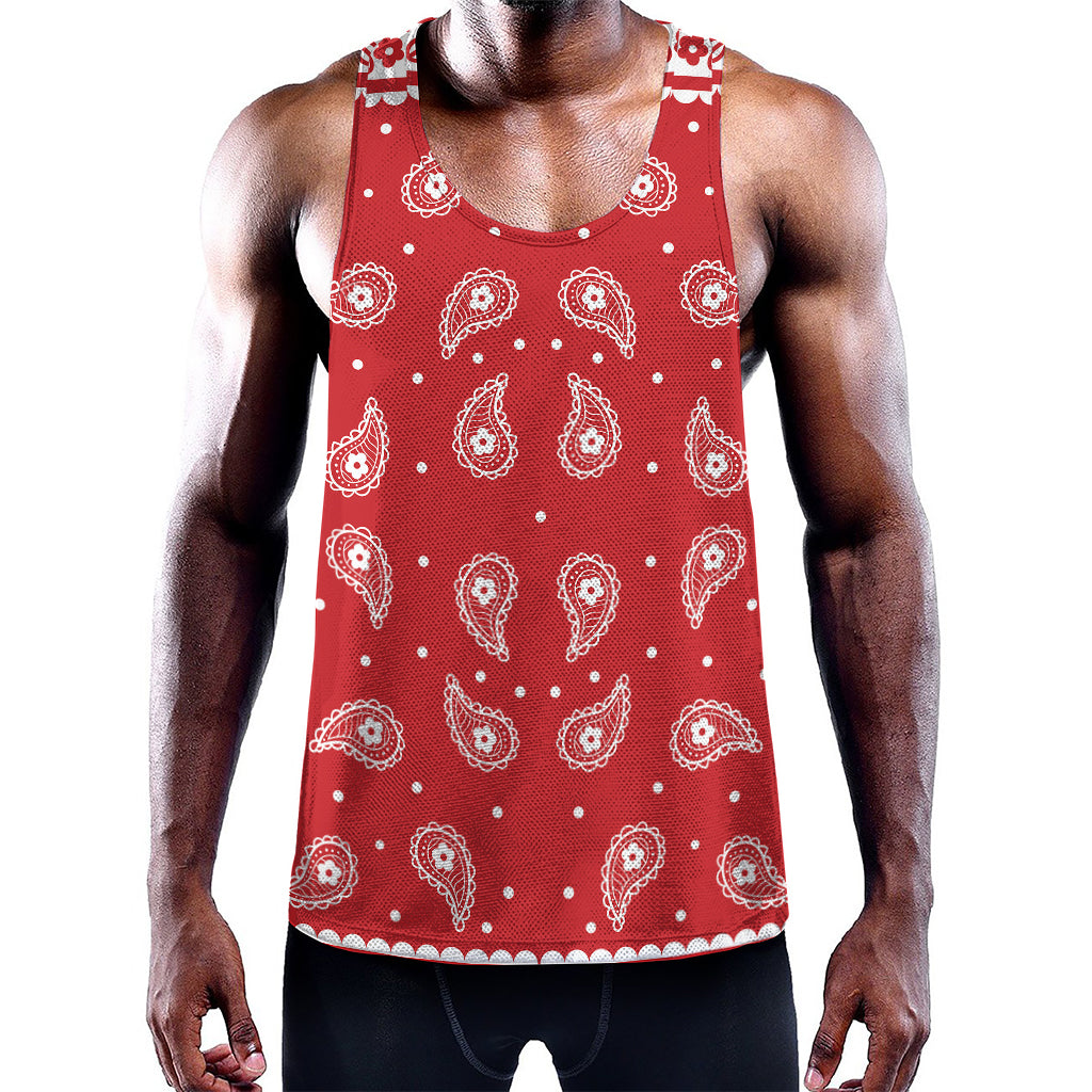 Red And White Paisley Bandana Print Training Tank Top