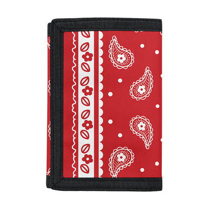 Red And White Paisley Bandana Print Trifold Wallet