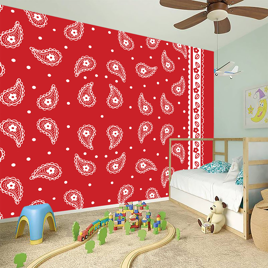 Red And White Paisley Bandana Print Wall Sticker
