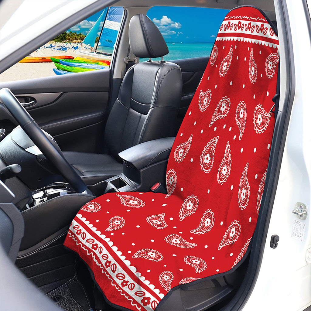 Red And White Paisley Bandana Print Waterproof Car Seat Cover