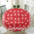 Red And White Paisley Bandana Print Waterproof Round Tablecloth