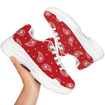 Red And White Paisley Bandana Print White Chunky Shoes