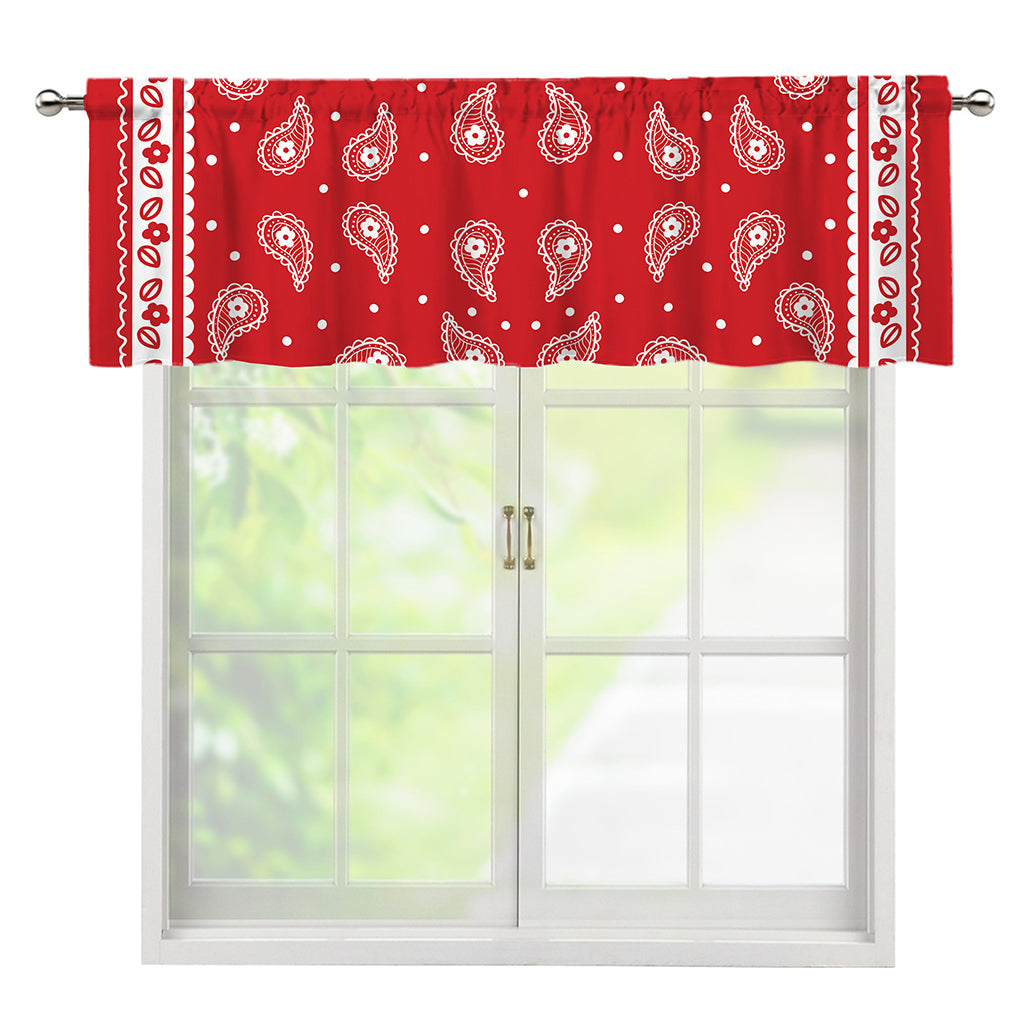Red And White Paisley Bandana Print Window Valance