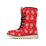 Red And White Paisley Bandana Print Winter Boots