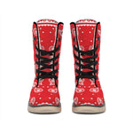 Red And White Paisley Bandana Print Winter Boots
