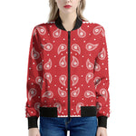 Red And White Paisley Bandana Print Women's Bomber Jacket