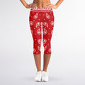 Red And White Paisley Bandana Print Women's Capri Leggings