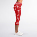 Red And White Paisley Bandana Print Women's Capri Leggings
