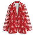 Red And White Paisley Bandana Print Women's Cotton Blazer