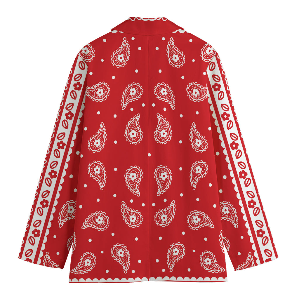 Red And White Paisley Bandana Print Women's Cotton Blazer