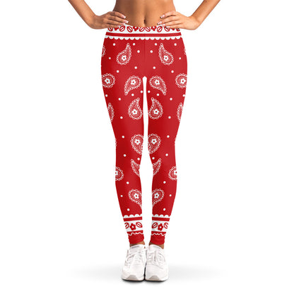 Red And White Paisley Bandana Print Women's Leggings