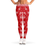 Red And White Paisley Bandana Print Women's Leggings