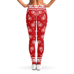 Red And White Paisley Bandana Print Women's Leggings
