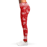 Red And White Paisley Bandana Print Women's Leggings