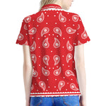 Red And White Paisley Bandana Print Women's Polo Shirt