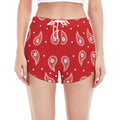 Red And White Paisley Bandana Print Women's Split Running Shorts