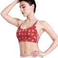 Red And White Paisley Bandana Print Women's Sports Bra