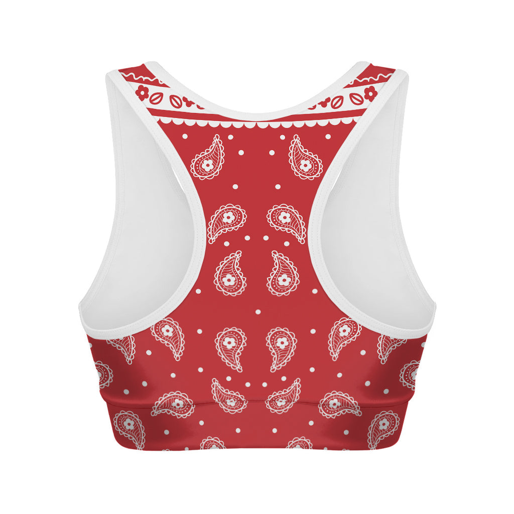 Red And White Paisley Bandana Print Women's Sports Bra