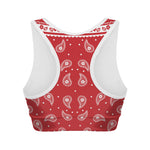 Red And White Paisley Bandana Print Women's Sports Bra