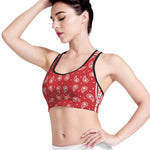 Red And White Paisley Bandana Print Women's Sports Bra