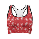 Red And White Paisley Bandana Print Women's Sports Bra