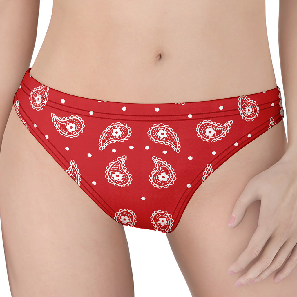 Red And White Paisley Bandana Print Women's Thong