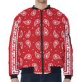 Red And White Paisley Bandana Print Zip Sleeve Bomber Jacket