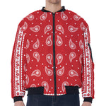 Red And White Paisley Bandana Print Zip Sleeve Bomber Jacket