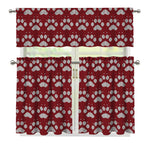 Red And White Paw Knitted Pattern Print 3 Piece Kitchen Curtains