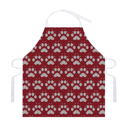 Red And White Paw Knitted Pattern Print Adjustable Apron