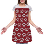 Red And White Paw Knitted Pattern Print Adjustable Apron