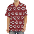 Red And White Paw Knitted Pattern Print Aloha Shirt