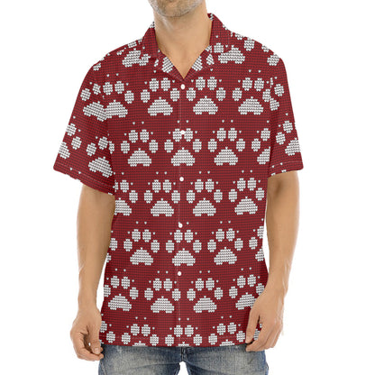 Red And White Paw Knitted Pattern Print Aloha Shirt