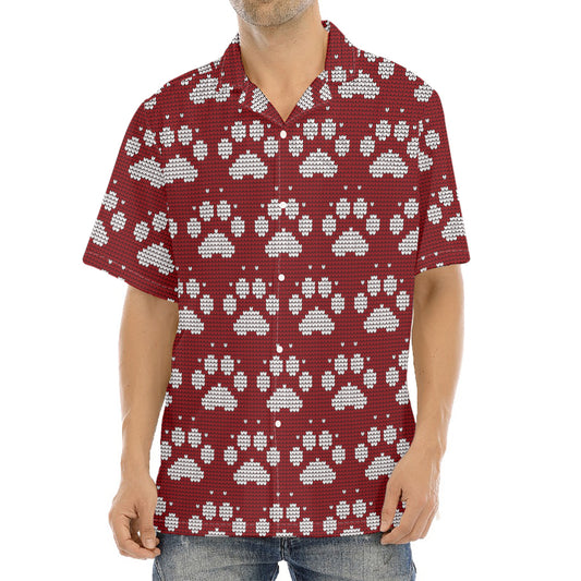Red And White Paw Knitted Pattern Print Aloha Shirt