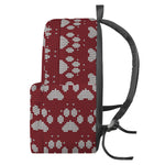 Red And White Paw Knitted Pattern Print Backpack