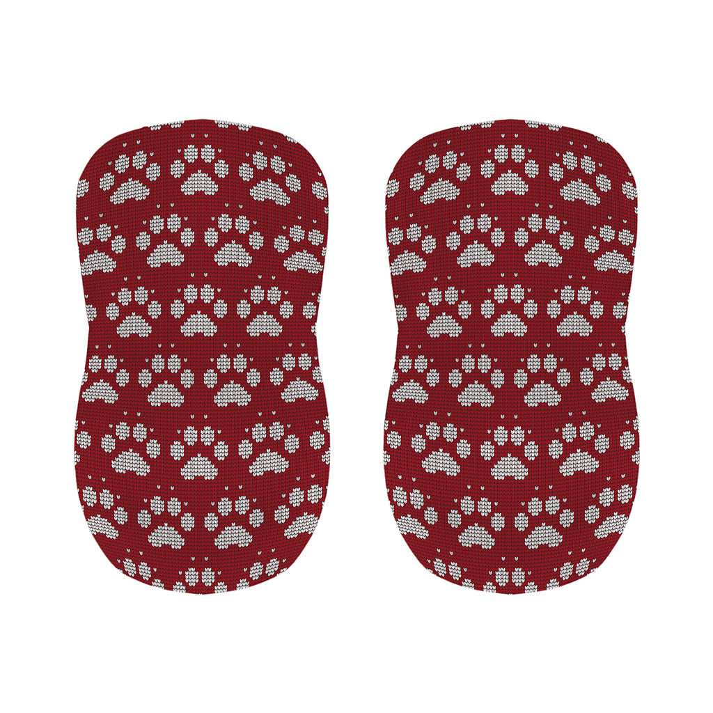 Red And White Paw Knitted Pattern Print Bar Stool Covers