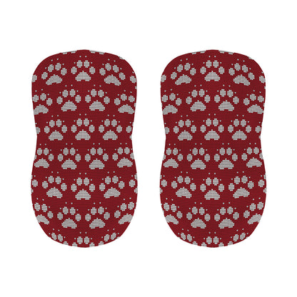 Red And White Paw Knitted Pattern Print Bar Stool Covers