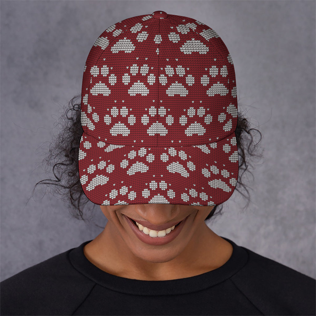 Red And White Paw Knitted Pattern Print Baseball Cap