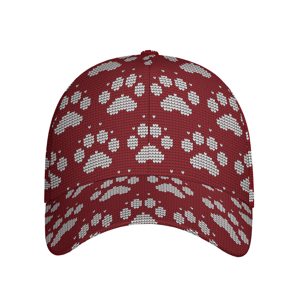 Red And White Paw Knitted Pattern Print Baseball Cap