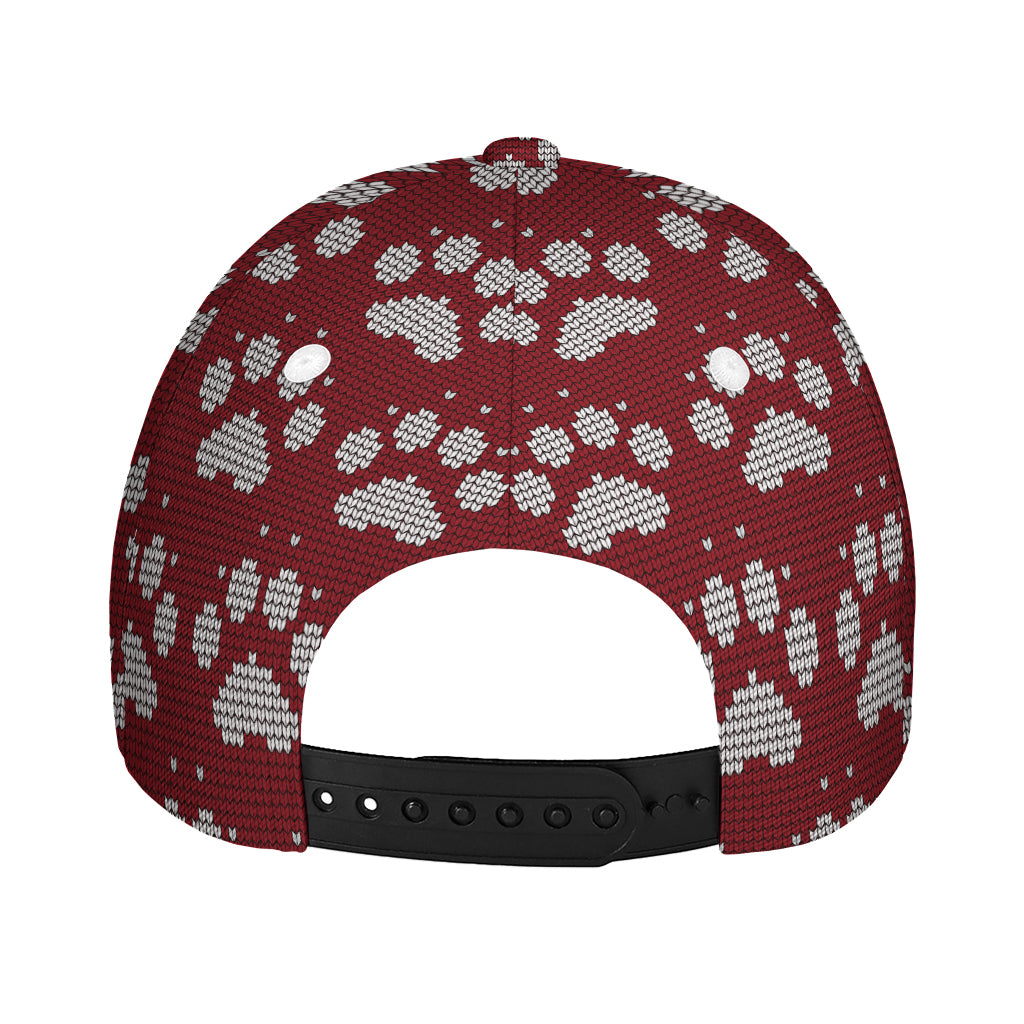 Red And White Paw Knitted Pattern Print Baseball Cap