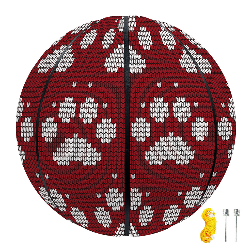 Red And White Paw Knitted Pattern Print Basketball