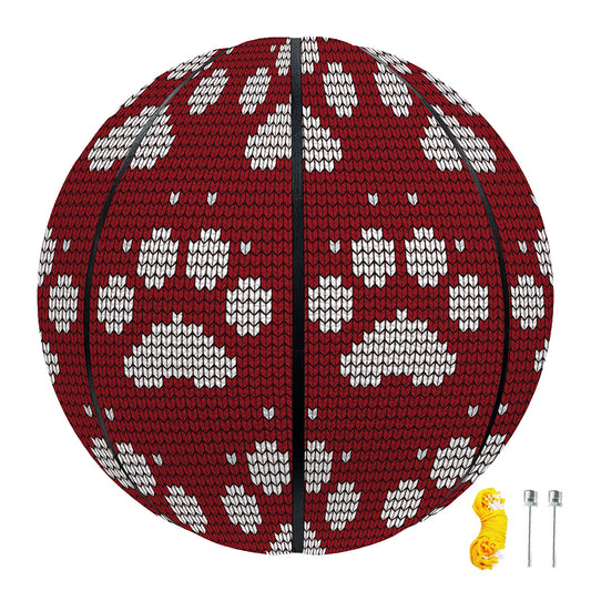 Red And White Paw Knitted Pattern Print Basketball