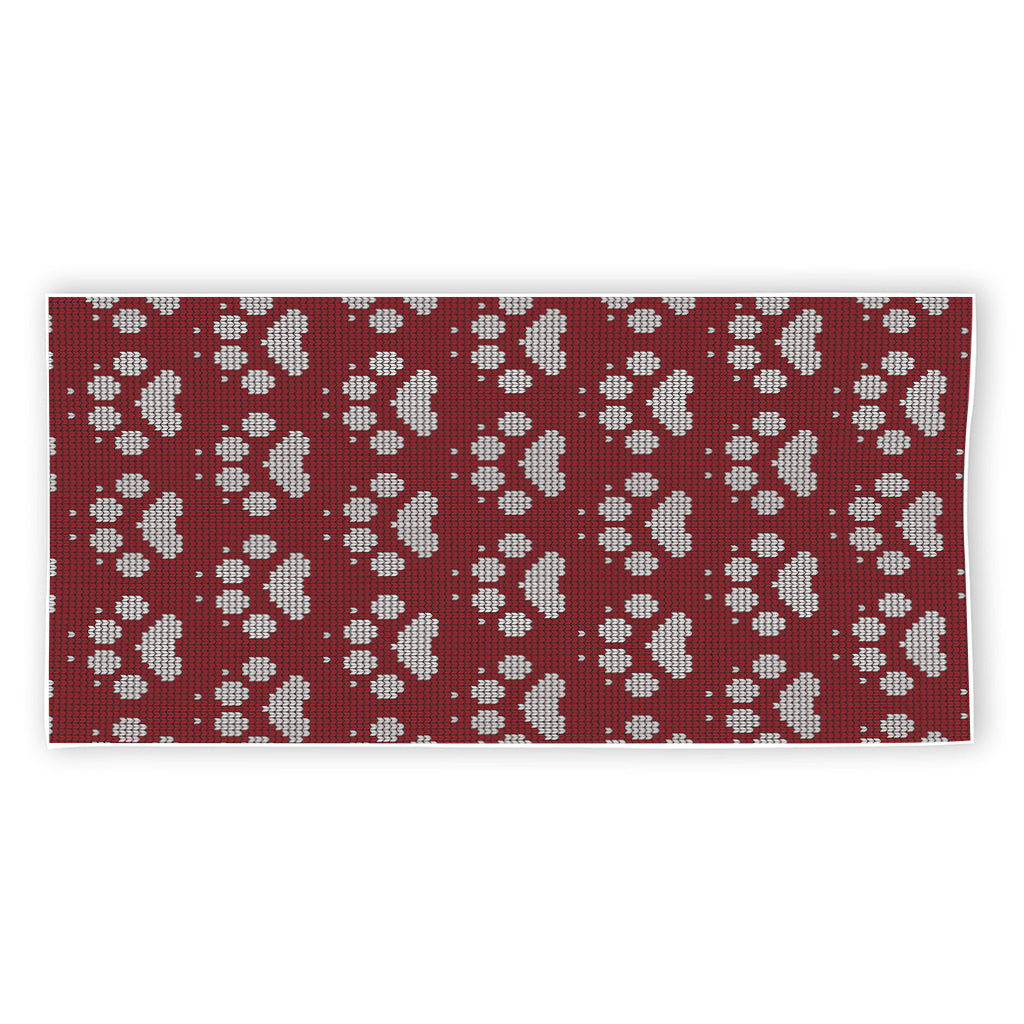 Red And White Paw Knitted Pattern Print Beach Towel