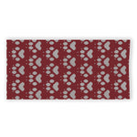 Red And White Paw Knitted Pattern Print Beach Towel