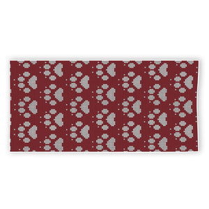 Red And White Paw Knitted Pattern Print Beach Towel