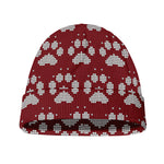 Red And White Paw Knitted Pattern Print Beanie